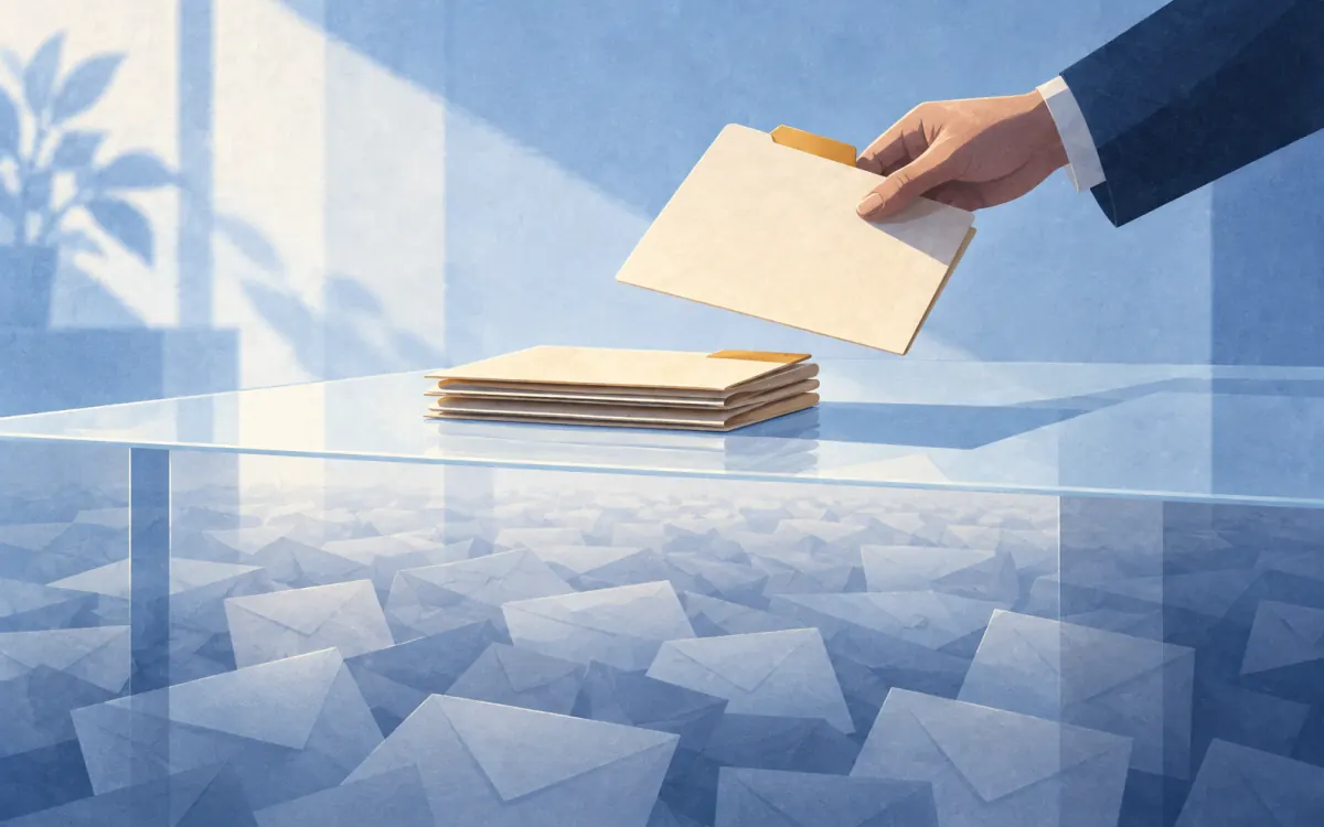 Illustration of report folders above many unopened envelopes representing unreported fraud.